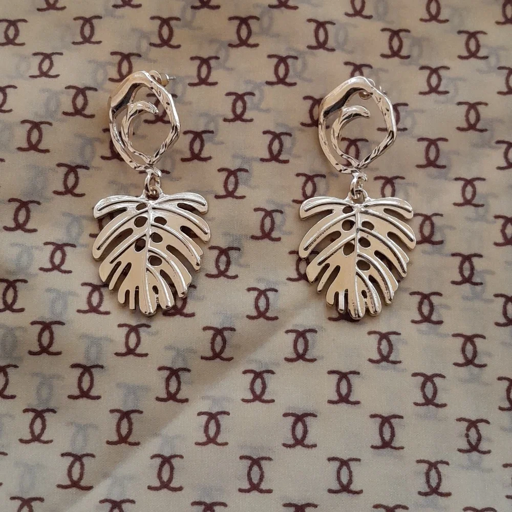 Pastels Goldtone Leaf Dangle Earrings - Picture 1 of 5